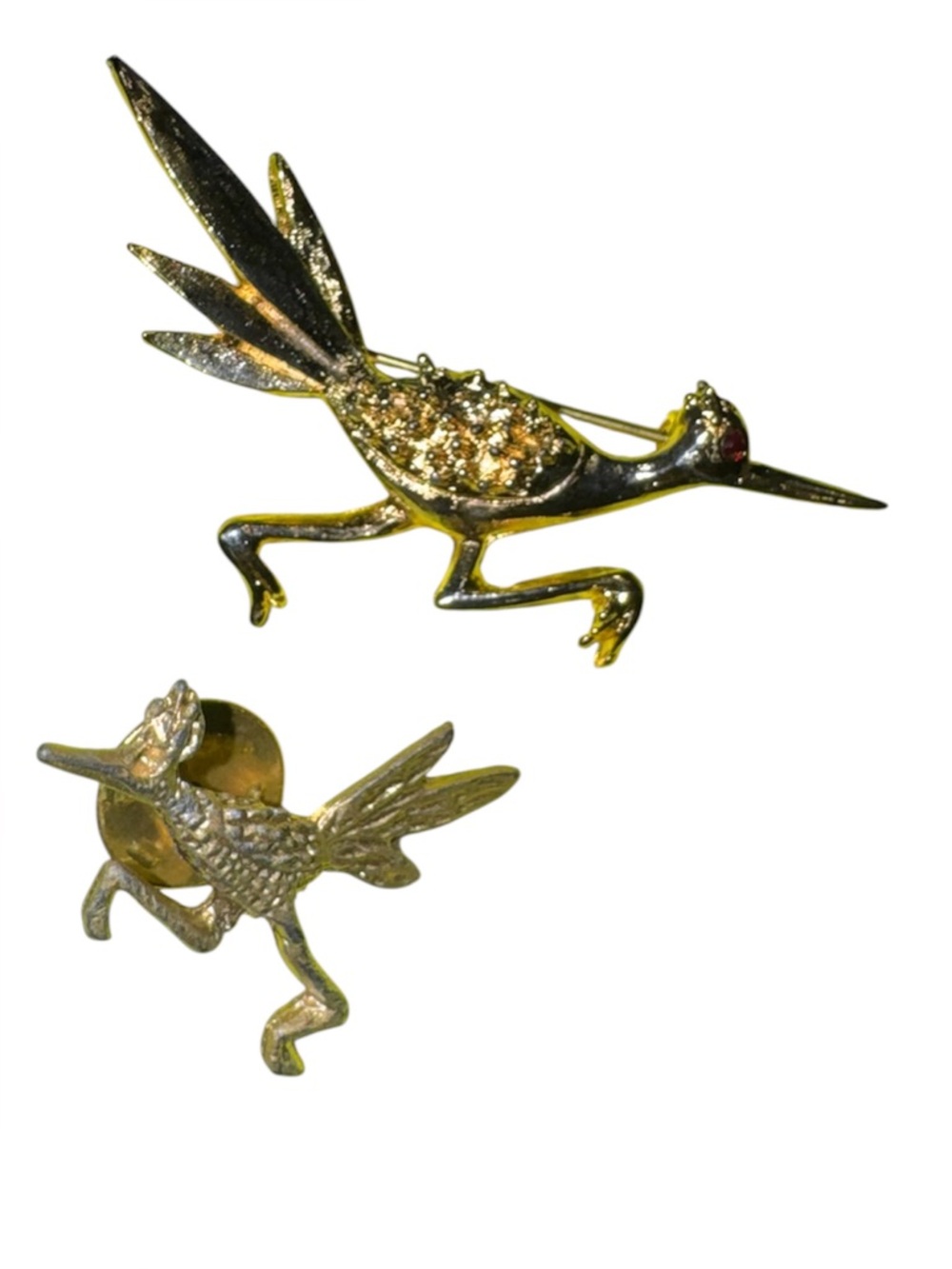 Vintage Road Runner Brooches | Pin | Lapel - Lot of 2 - Unmarked - Gold toned